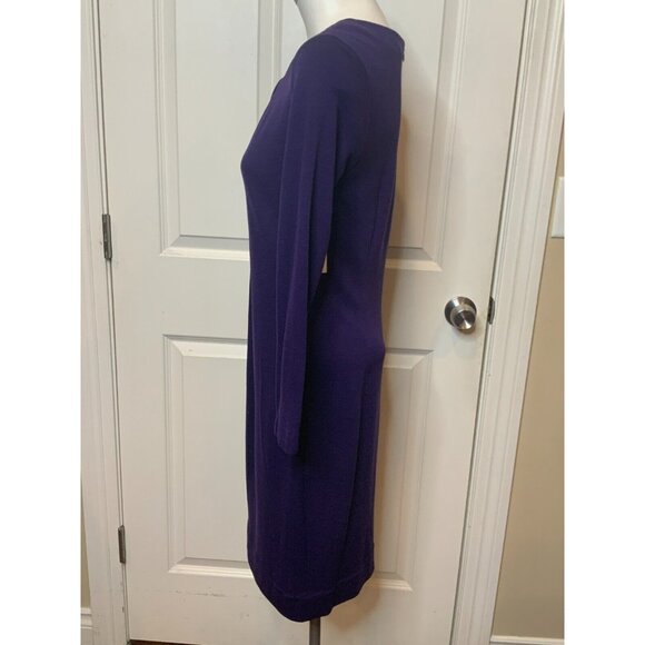 Elie Tahari Purple Wool Blend Shift Dress Gathered Neckline, Size Medium - Picture 4 of 9